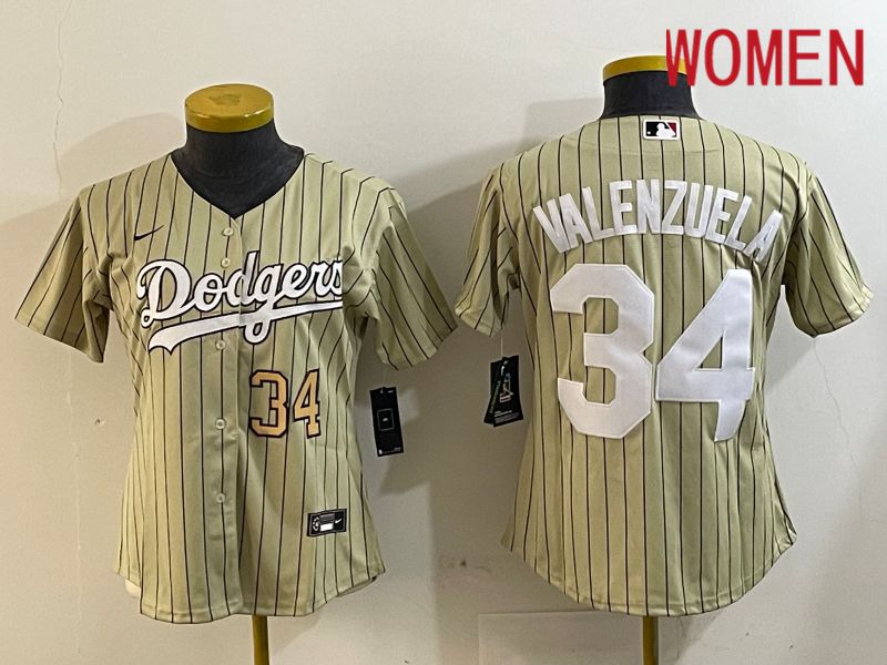 Women Los Angeles Dodgers #34 Valenzuela Green Stripe Game 2024 Nike MLB Jersey style 5